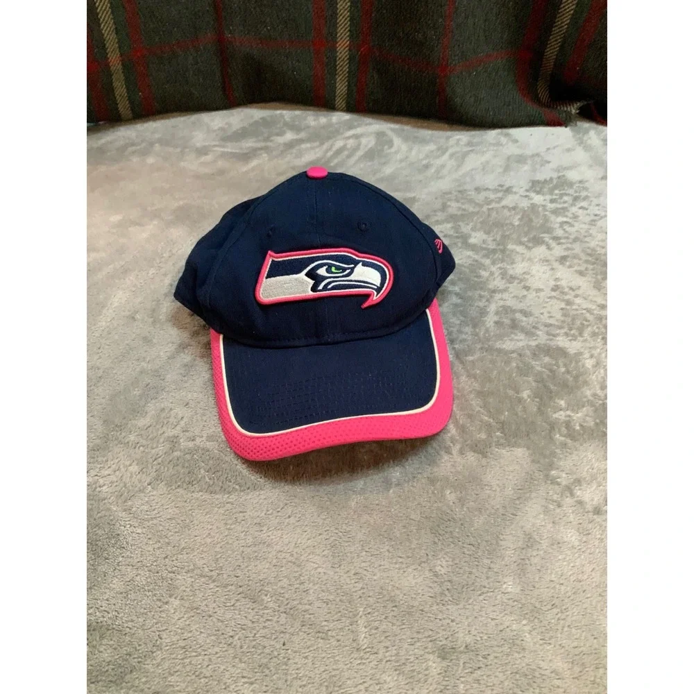 New Era 9FORTY Seattle Seahawks NFL Crucial Catch Pink Ribbon Hat Navy Pink